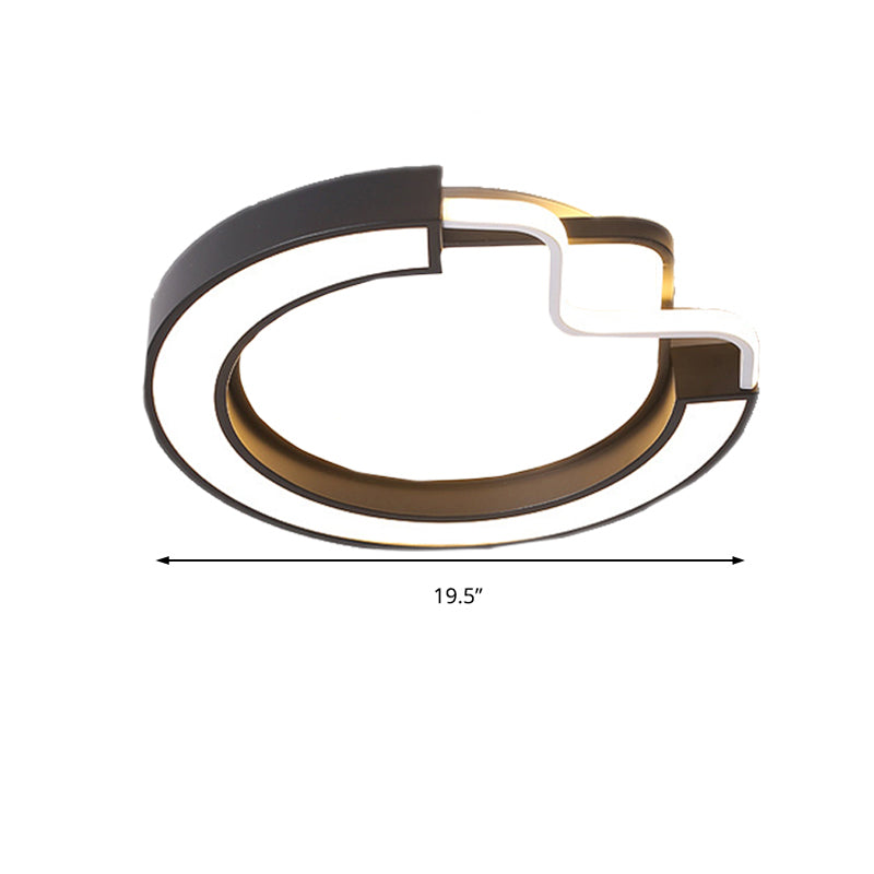 16"/19.5" Contemporary Metal LED Flush Mount Lamp – Black/White Square/Round Ceiling Fixture for Bedroom – White Light