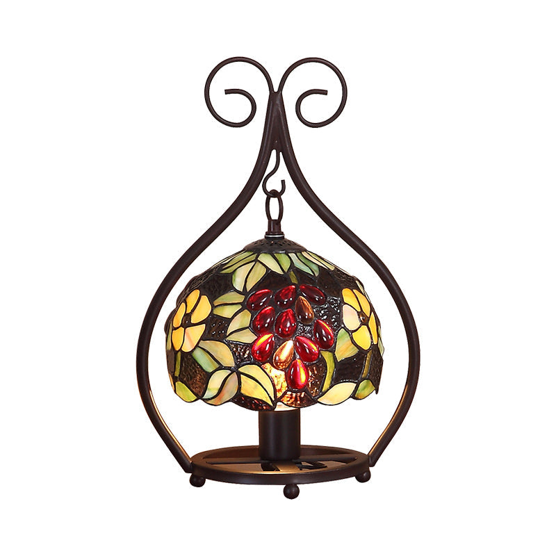 Classic Stained Glass Nightstand Lamp with Green Floral and Bird Pattern - Elegant Table Lighting