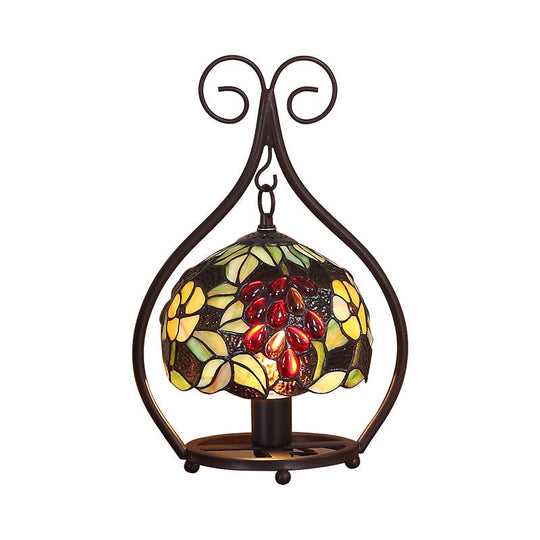 Classic Stained Glass Nightstand Lamp with Green Floral and Bird Pattern - Elegant Table Lighting