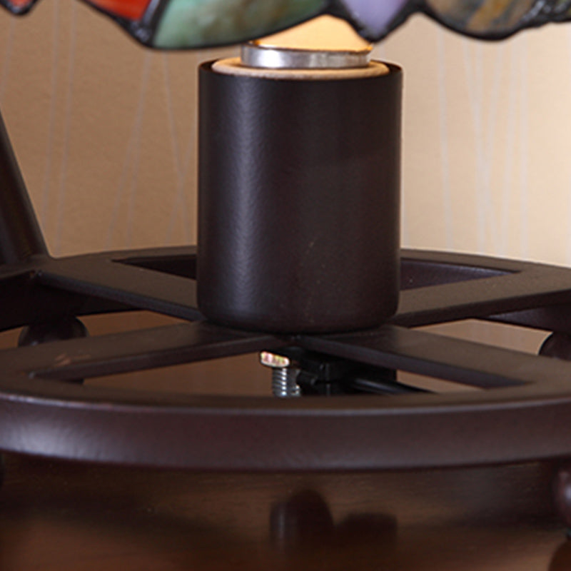 Classic Stained Glass Nightstand Lamp with Green Floral and Bird Pattern - Elegant Table Lighting