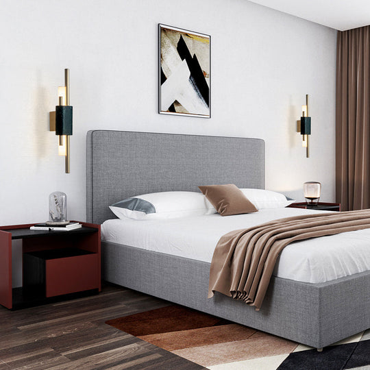 Minimalistic LED Wall Light Fixture - Rectangle Shaped Bedside Sconce Lighting with Marble Accent