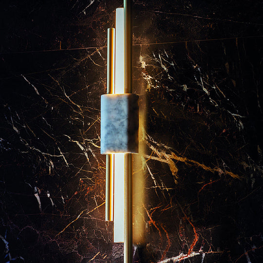 Minimalistic LED Wall Light Fixture - Rectangle Shaped Bedside Sconce Lighting with Marble Accent