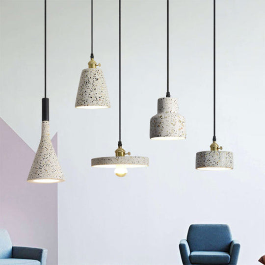 Nordic Terrazzo Geometric Pendant Light with Single White Bulb