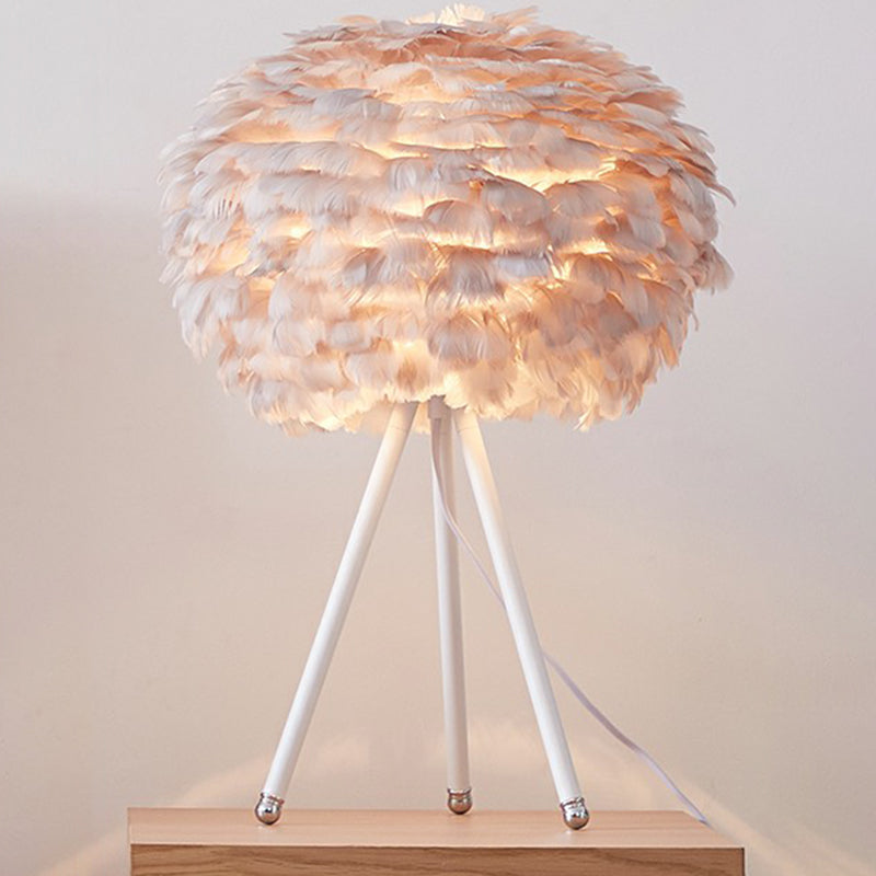 Minimalistic Feather Round Table Lamp for Living Room Nightstands - Single Bulb Lighting Solution