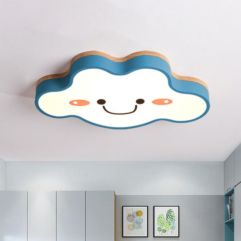 Smiling Cloud LED Flush Mount Ceiling Light - Frosted Acrylic Bedroom Lighting Fixture for Kids