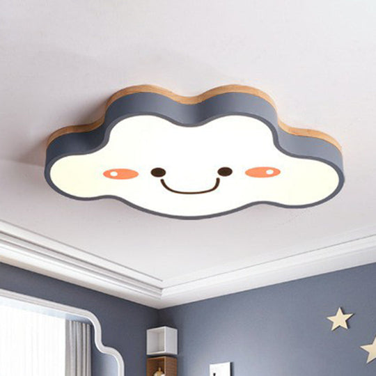 Smiling Cloud LED Flush Mount Ceiling Light - Frosted Acrylic Bedroom Lighting Fixture for Kids