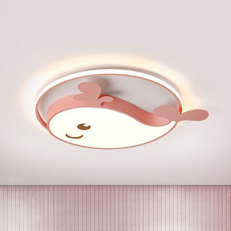 Dolphin-Shaped LED Flush Ceiling Light for Kids' Bedroom in Metallic Finish