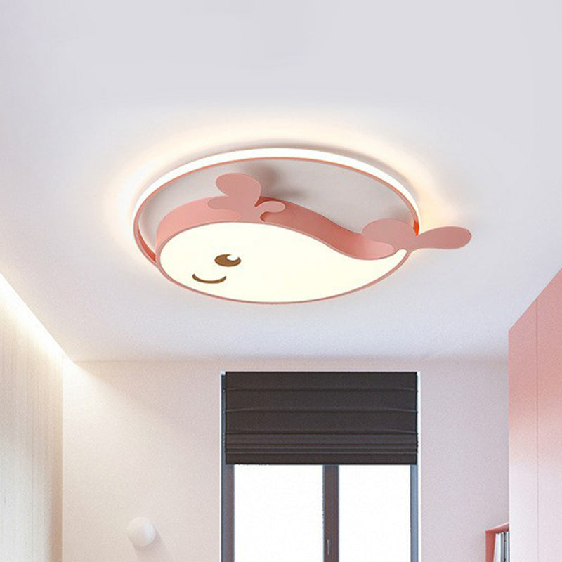 Dolphin-Shaped LED Flush Ceiling Light for Kids' Bedroom in Metallic Finish