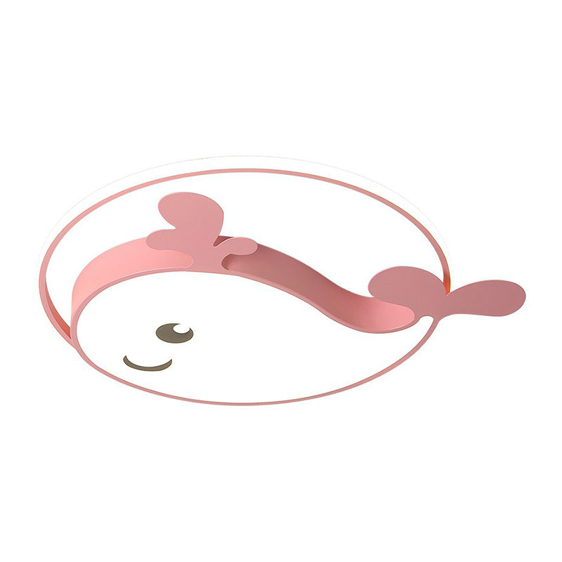 Dolphin-Shaped LED Flush Ceiling Light for Kids' Bedroom in Metallic Finish