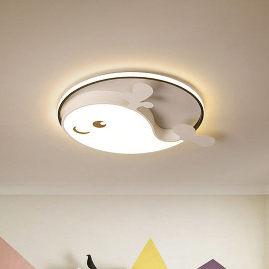 Dolphin-Shaped LED Flush Ceiling Light for Kids' Bedroom in Metallic Finish