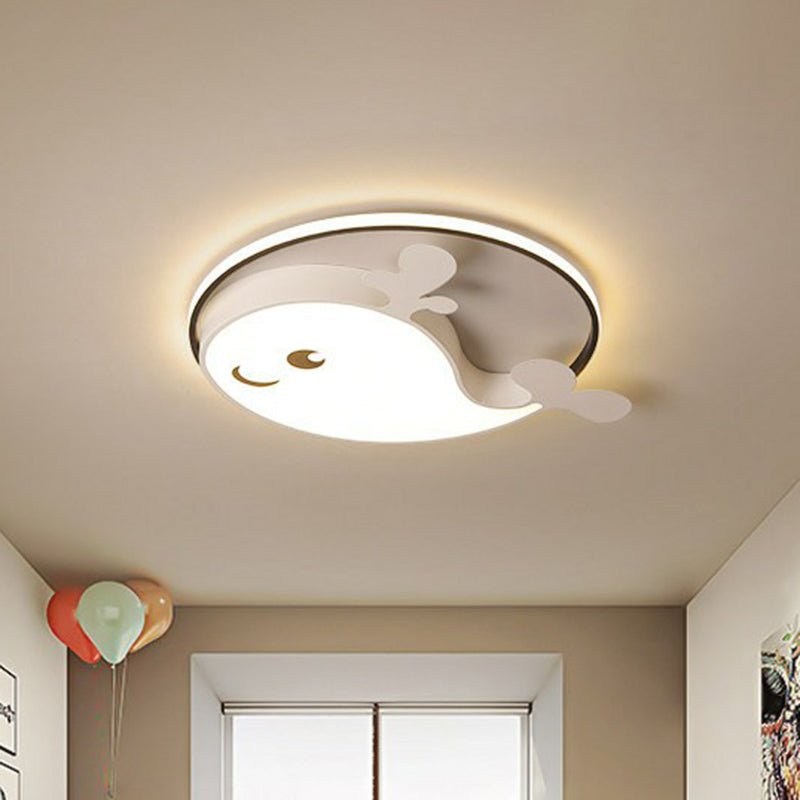 Dolphin-Shaped LED Flush Ceiling Light for Kids' Bedroom in Metallic Finish