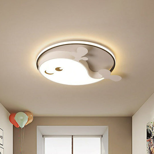 Dolphin-Shaped LED Flush Ceiling Light for Kids' Bedroom in Metallic Finish