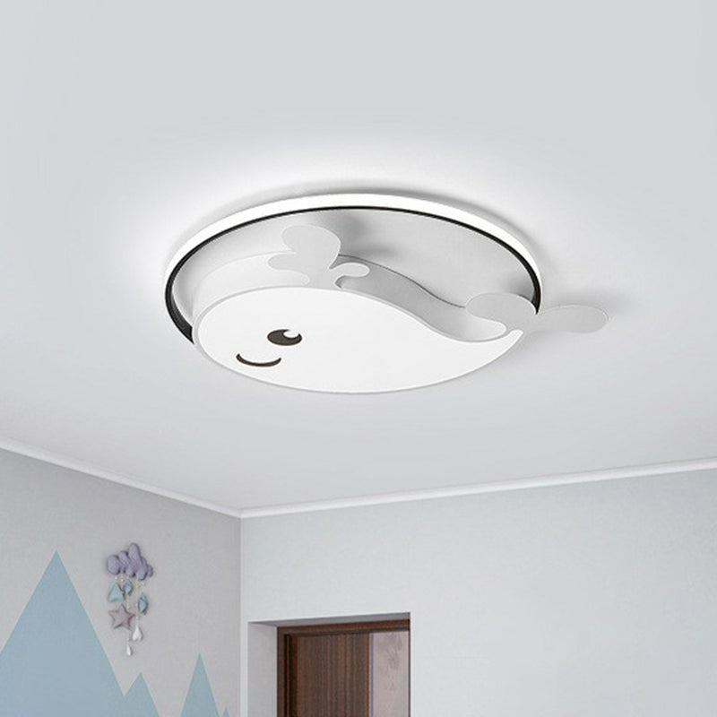 Dolphin-Shaped LED Flush Ceiling Light for Kids' Bedroom in Metallic Finish