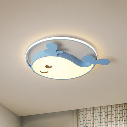 Dolphin-Shaped LED Flush Ceiling Light for Kids' Bedroom in Metallic Finish