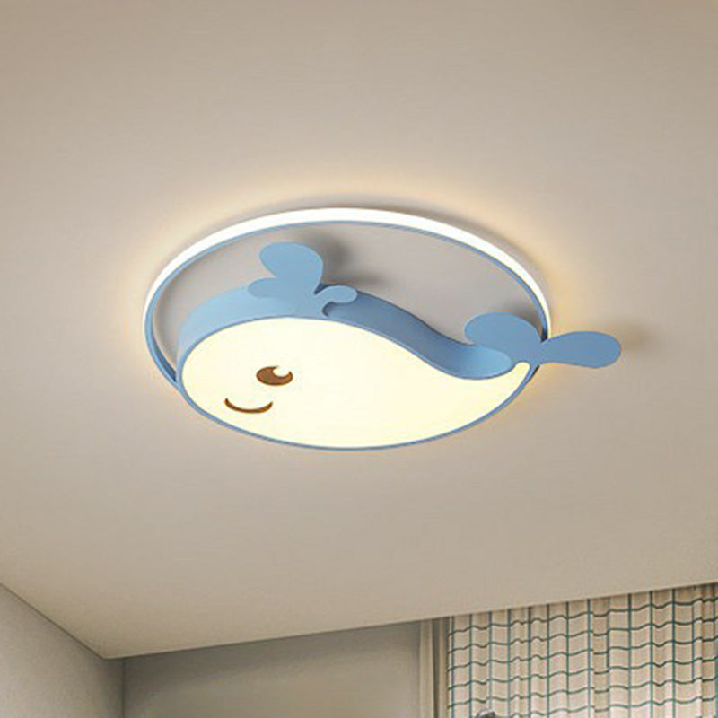 Dolphin-Shaped LED Flush Ceiling Light for Kids' Bedroom in Metallic Finish
