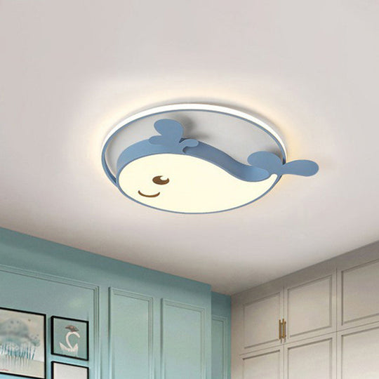 Dolphin-Shaped LED Flush Ceiling Light for Kids' Bedroom in Metallic Finish