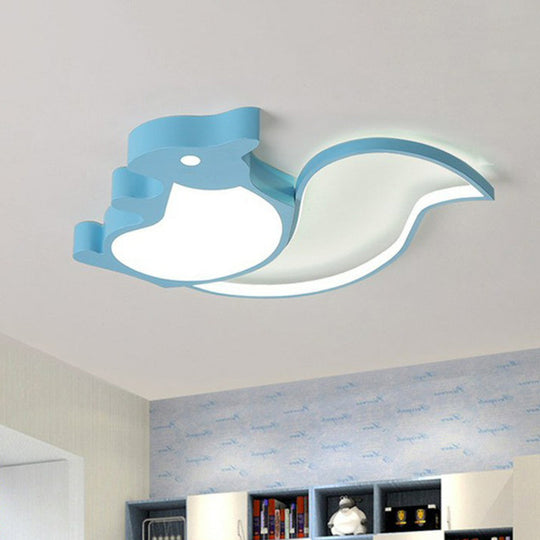 Kids' Metallic Blue LED Squirrel-shaped Flush Light for Bedroom Ceiling