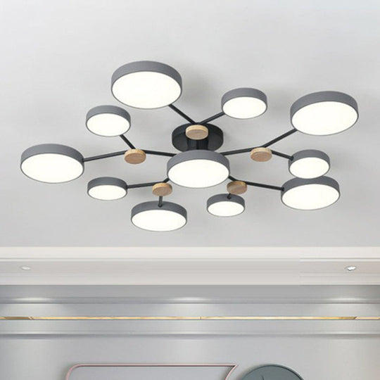 Modern Round Living Room Chandelier Pendant Light - Nordic Style, Acrylic, 11 Heads