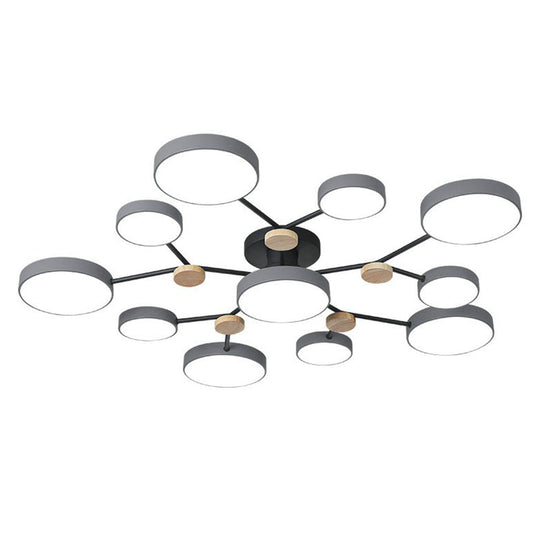 Modern Round Living Room Chandelier Pendant Light - Nordic Style, Acrylic, 11 Heads