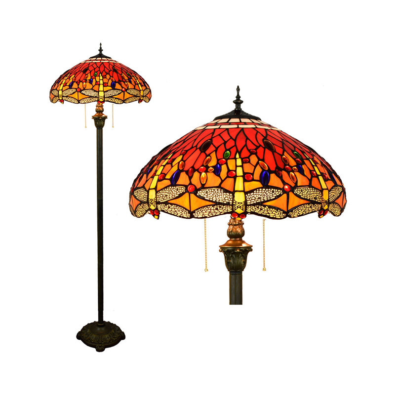 Tiffany Dome Shade Floor Lamp - Handcrafted Glass, Pull Chain, 2 Bulbs