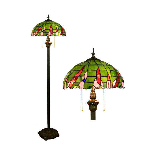 Tiffany Dome Shade Floor Lamp - Handcrafted Glass, Pull Chain, 2 Bulbs