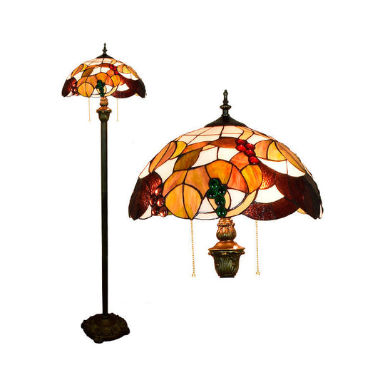 Tiffany Dome Shade Floor Lamp - Handcrafted Glass, Pull Chain, 2 Bulbs