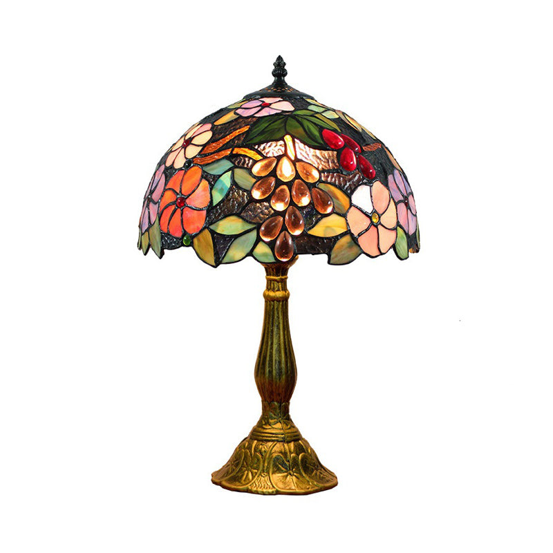 Tiffany Stained Glass Nightstand Lamp with Flower and Grape Pattern