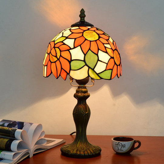 Tiffany Sunflower Stained Glass Table Lamp, 1-Light, Orange Color