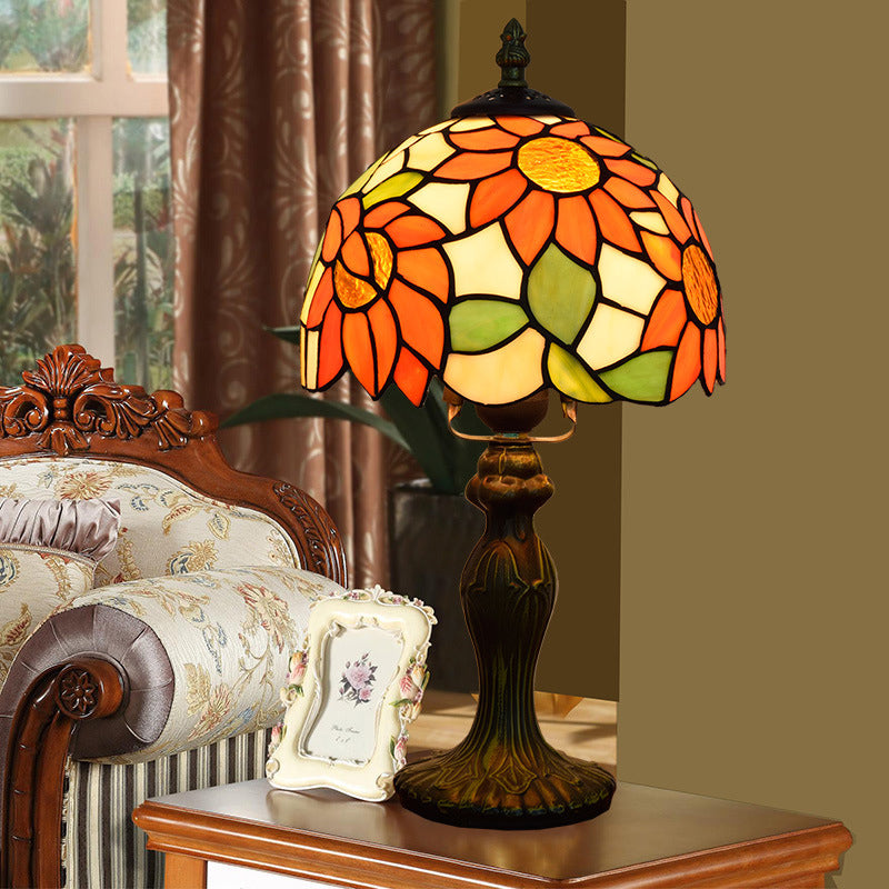 Tiffany Sunflower Stained Glass Table Lamp, 1-Light, Orange Color