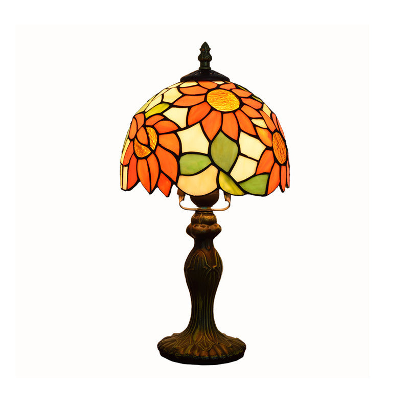 Tiffany Sunflower Stained Glass Table Lamp, 1-Light, Orange Color