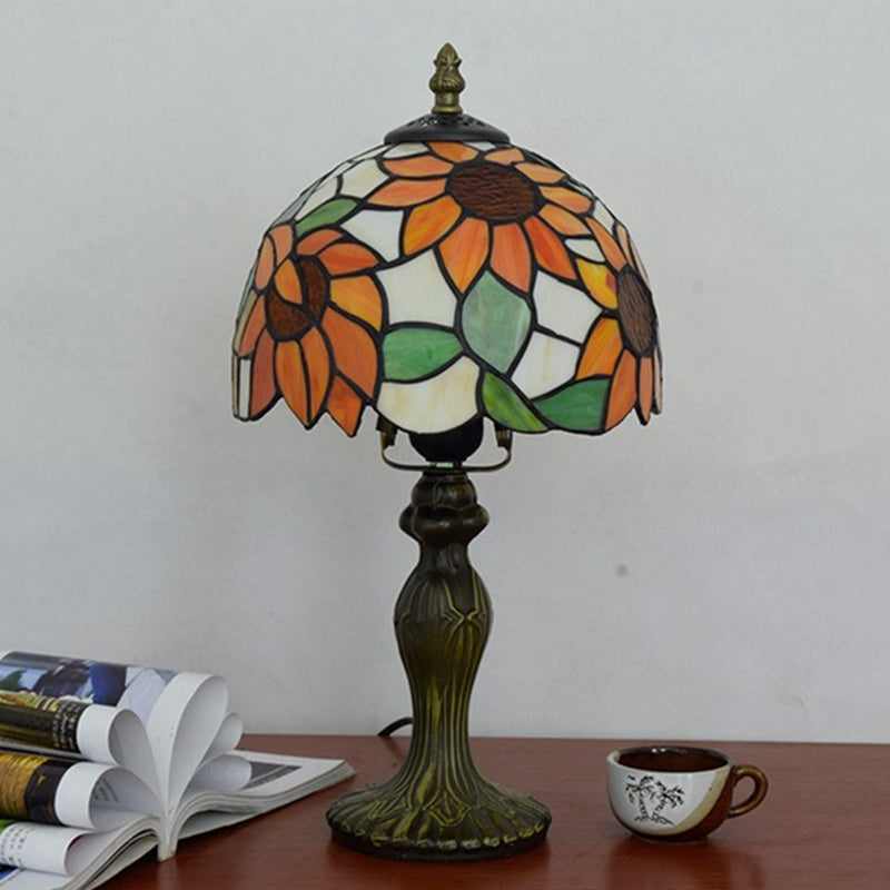 Tiffany Sunflower Stained Glass Table Lamp, 1-Light, Orange Color