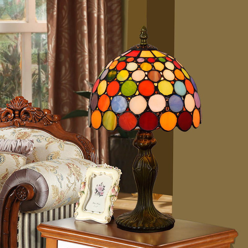 Antique Style Stained Glass Circle Nightstand Lamp - Orange Table Light for Living Room