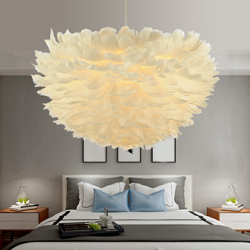Hemispherical Feather Pendant Light - Modern Living Room Suspension Fixture