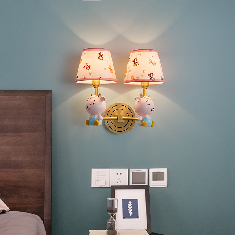 Pink Modern Wall Light with Sheep for Kids' Bedroom - Empire Shade Fabric Fixture