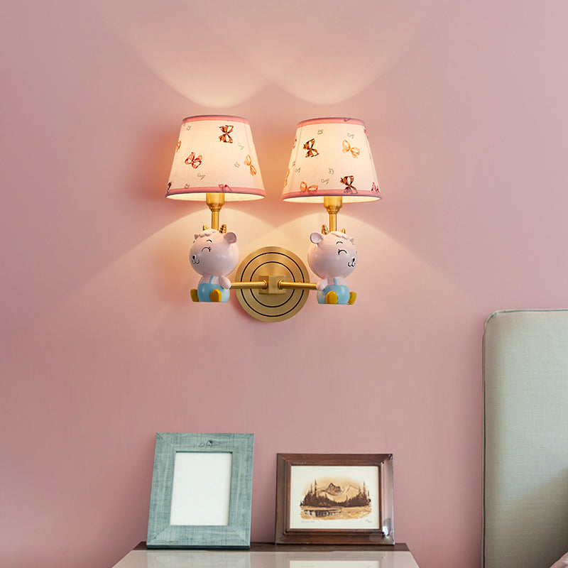 Pink Modern Wall Light with Sheep for Kids' Bedroom - Empire Shade Fabric Fixture