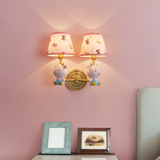 Pink Modern Wall Light with Sheep for Kids' Bedroom - Empire Shade Fabric Fixture