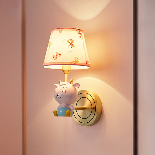 Pink Modern Wall Light with Sheep for Kids' Bedroom - Empire Shade Fabric Fixture