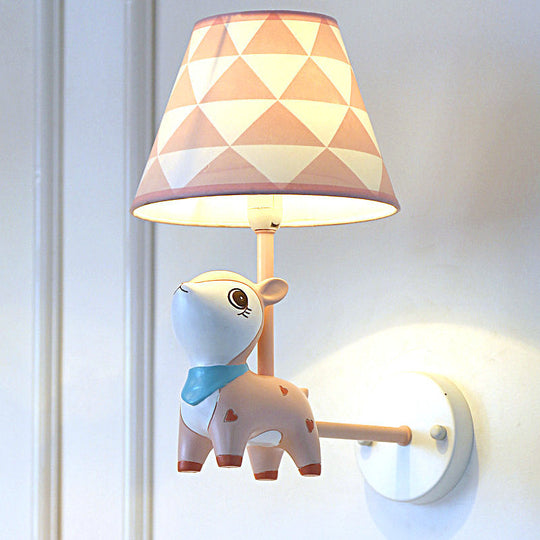 Kids Pink Deer Nursery Wall Light with Single Bulb - Stylish Empire Shade Fixture