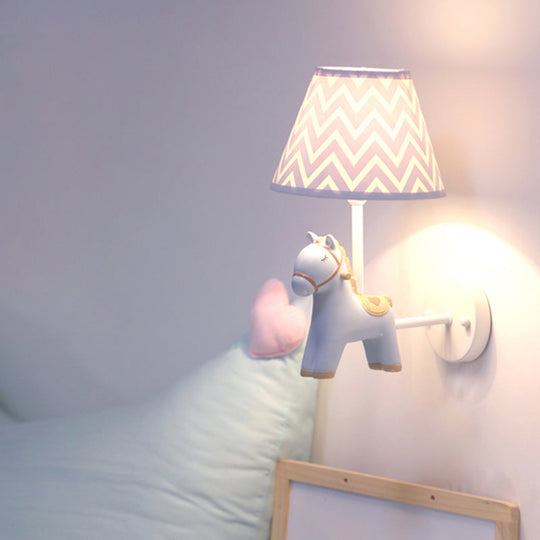 Kids Pink Deer Nursery Wall Light with Single Bulb - Stylish Empire Shade Fixture