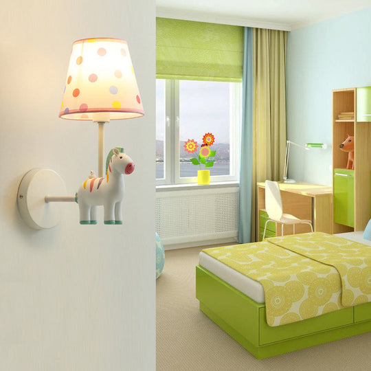 Zebra Wall Lamp - Kids' Style Single Light Fixture with Empire Shade for Nursery