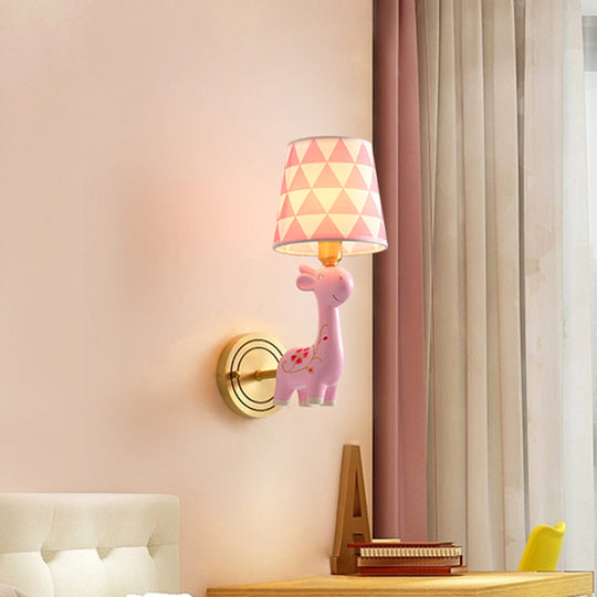 Giraffe Resin Wall Mount Light - Kids Pink Wall Lighting with Fabric Shade