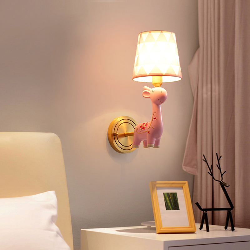 Giraffe Resin Wall Mount Light - Kids Pink Wall Lighting with Fabric Shade