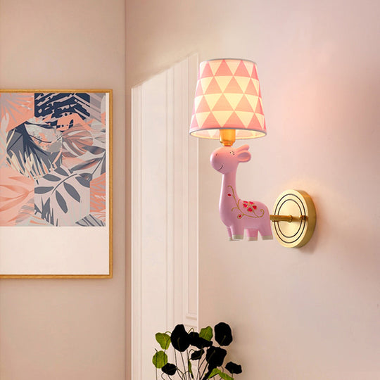 Giraffe Resin Wall Mount Light - Kids Pink Wall Lighting with Fabric Shade