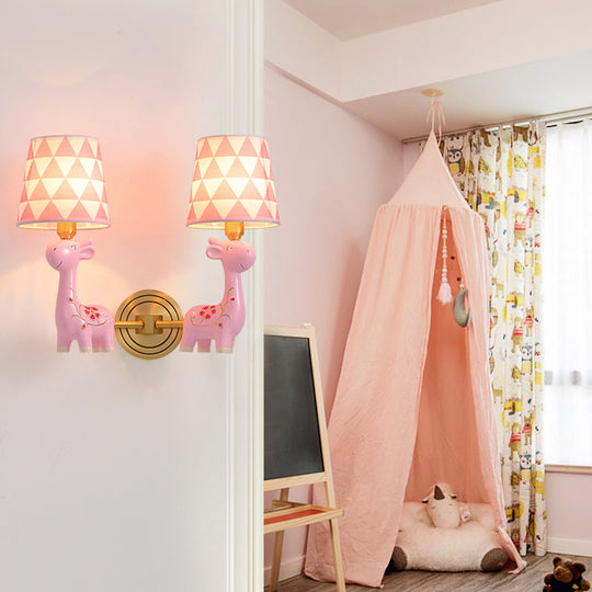 Giraffe Resin Wall Mount Light - Kids Pink Wall Lighting with Fabric Shade