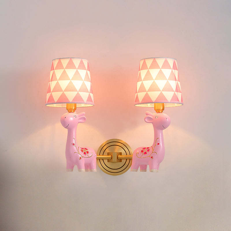 Giraffe Resin Wall Mount Light - Kids Pink Wall Lighting with Fabric Shade