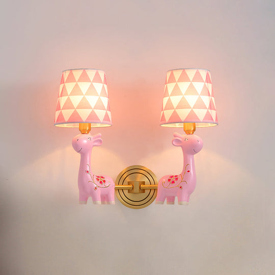 Giraffe Resin Wall Mount Light - Kids Pink Wall Lighting with Fabric Shade
