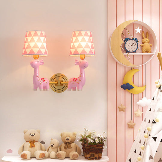 Giraffe Resin Wall Mount Light - Kids Pink Wall Lighting with Fabric Shade