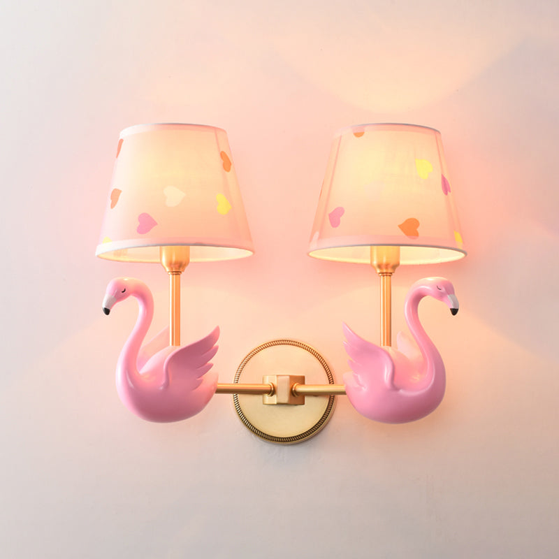 Patterned Fabric Kids Wall Lamp with Swan Design - Empire Shade Bedside Wall Light