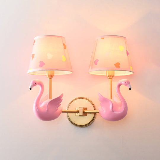 Patterned Fabric Kids Wall Lamp with Swan Design - Empire Shade Bedside Wall Light