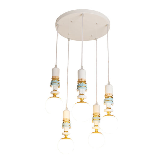 Kids Multi-Light Pendant with Cream Glass Sphere Shade & Decorative Figurine – Bedroom Ceiling Light